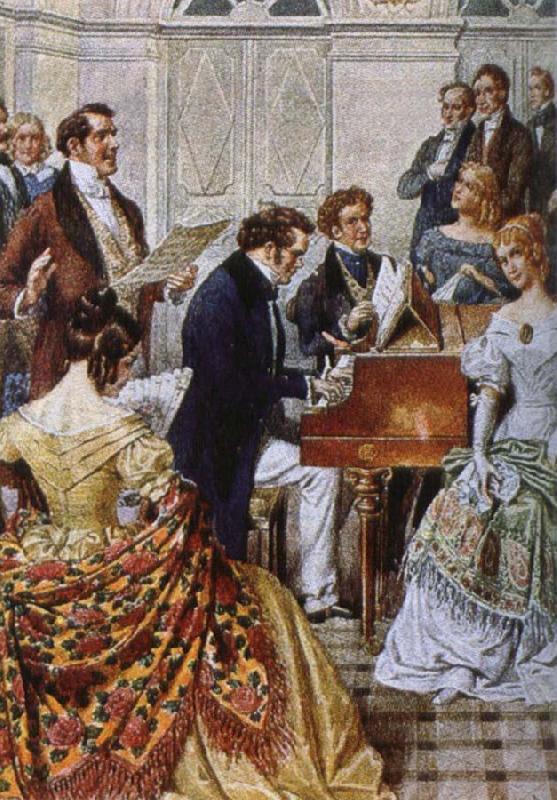 franz von schober play the piano when Schubert Spain oil painting art